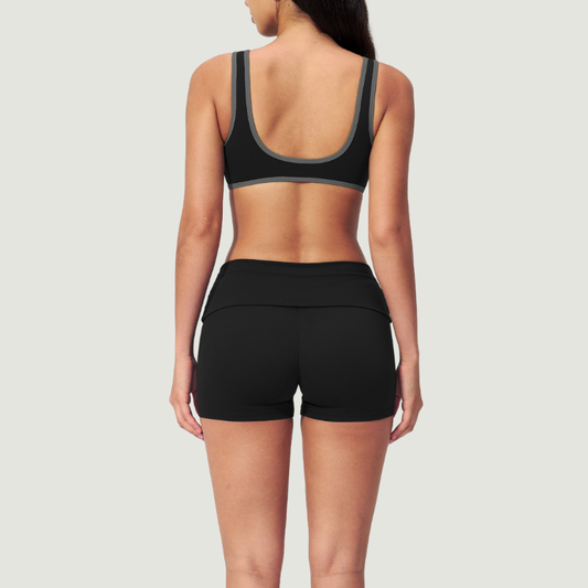 Wholesale Color Block V-Neck Sports Bra & Fold-Up Shorts Set
