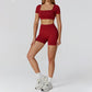 Seamless short sleeve Sports top + High-waisted shorts 2-Piece Set