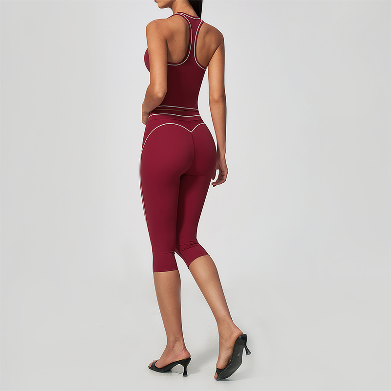 Wholesale Women's Colorblock Brushed Yoga Set: Halter V-Neck Top & Capri Pants