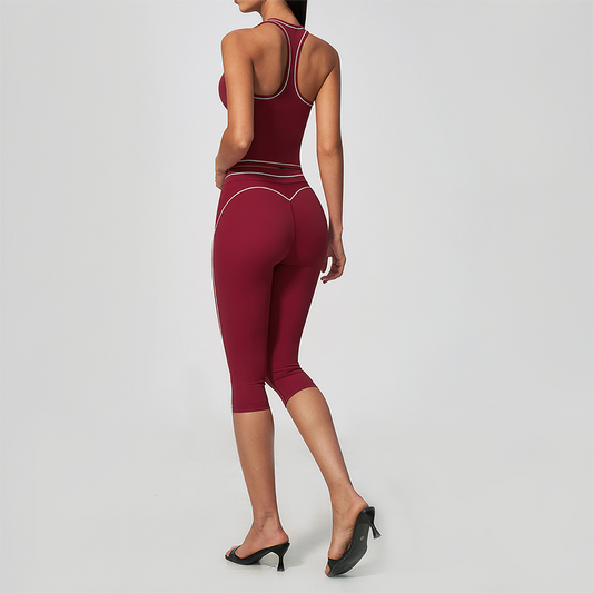 Wholesale Women's Colorblock Brushed Yoga Set: Halter V-Neck Top & Capri Pants
