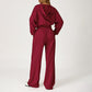 LOOSE HOODED AND FULL ZIPPER SWEATSHIRT + DRAWSTRING SWEATPANTS 2 PIECES SET