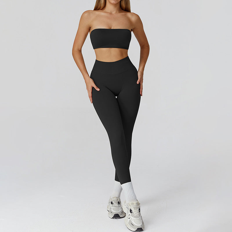 Tubo sem costura Sport Bra + Setes de 2 peças de cintura alta