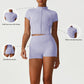 Stand-Collar Cropped Jacket + High-Waisted Butt-Lifting Shorts 2-Piece Set