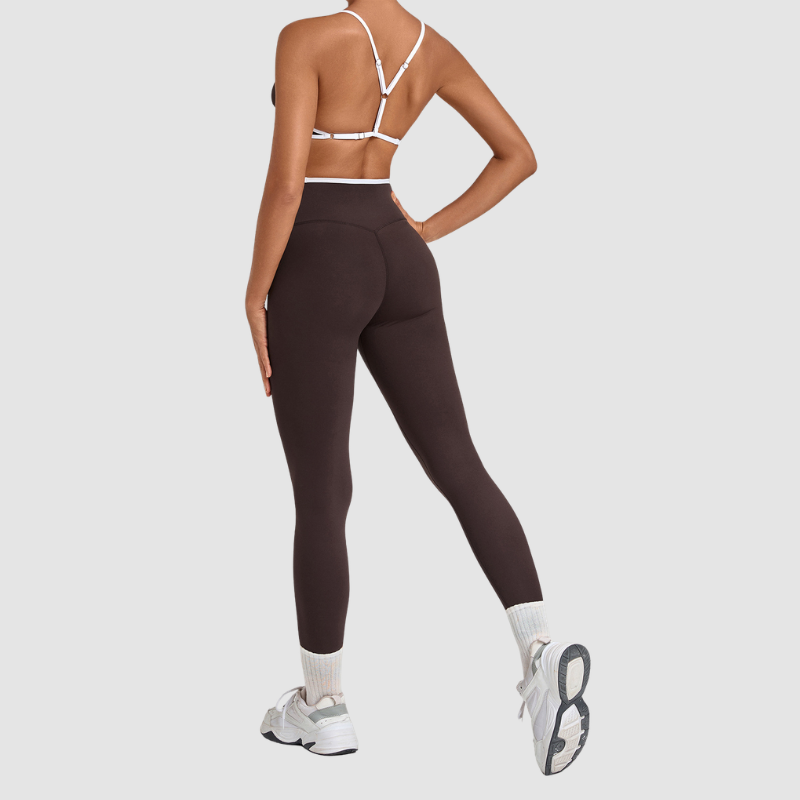 Wholesale Colorblock Piping Yoga Set Adjustable Strap Sports Bra & Leggings