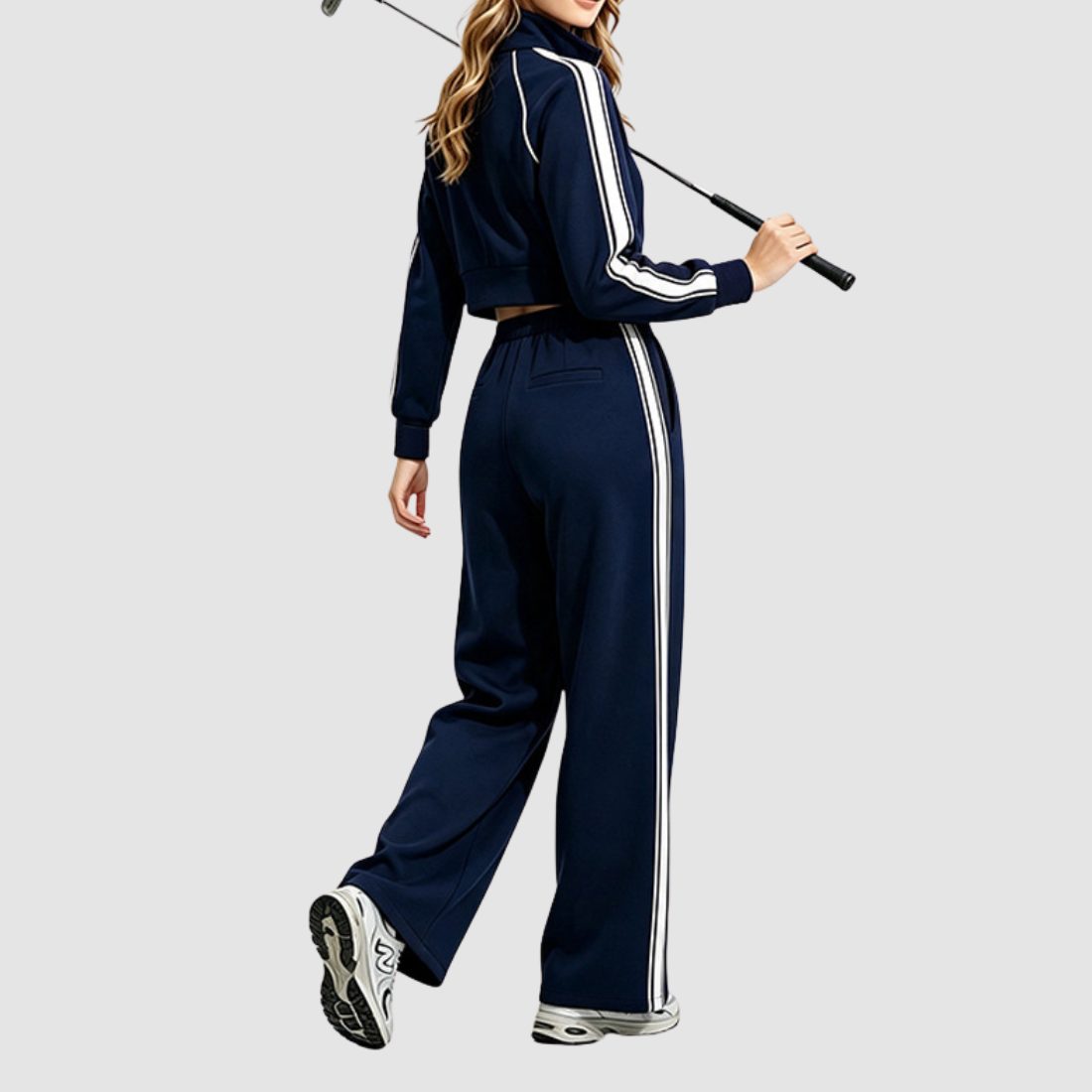 Wholesale Women’s Stripe Jacket & Straight-Leg Pants Separates – Cotton Blend Activewear