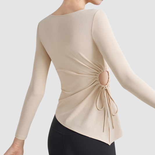 Wholesale Women's Ruched Drawstring Long-Sleeve Yoga Top – Slim Fit Activewear