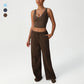V-Neck Crop Top + Loose Sports Pants 2-Piece Set