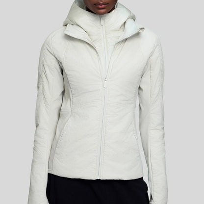 Faux two-piece hooded fleece-lined cotton jacket