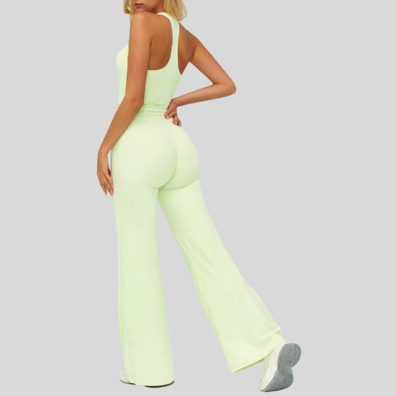 Contrasting racerback tank top+ High-waisted wide-leg pants 2-piece set