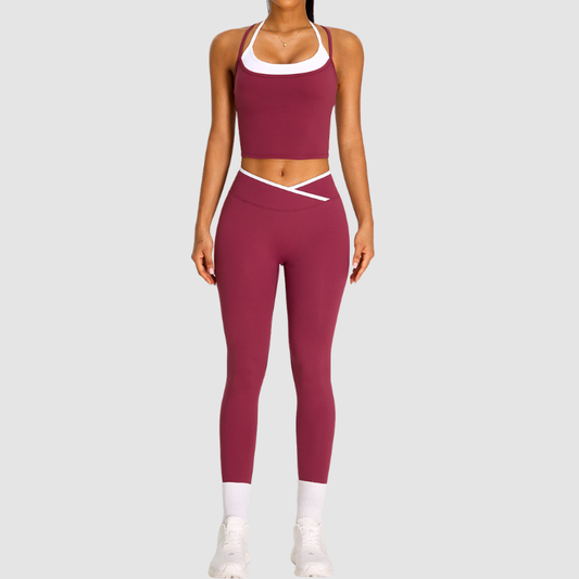 Wholesale Women's Color Block Racerback Sports Bra & High-Waist Leggings Set – Naked Feel Yoga Gym Activewear