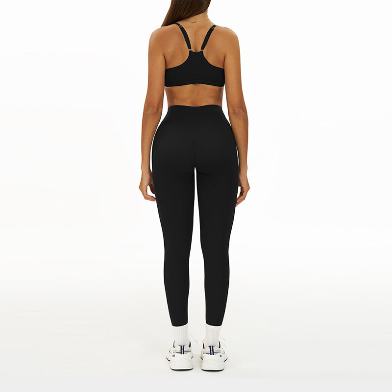 Thin straps Sports Bra + High-waisted leggings 2-Piece Set