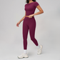Wholesale Seam-Detail Cropped T-Shirt & High-Waist Leggings Set – Brushed Yoga 2-Piece