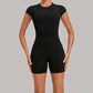 Wholesale Women's Open-Back Pleated Yoga Set Short Sleeve Crop Top & Shorts with Chest Pad