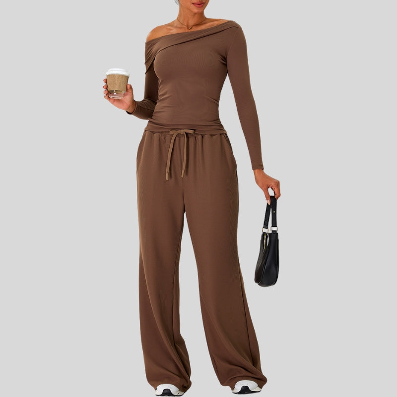 Off-Shoulder Sport Set with Wide-Leg Pants