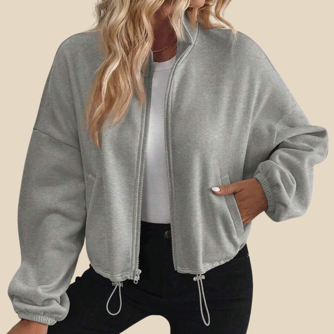 [Women's Casual Activewear] Fleece-Lined Stand-Collar Zip Jacket