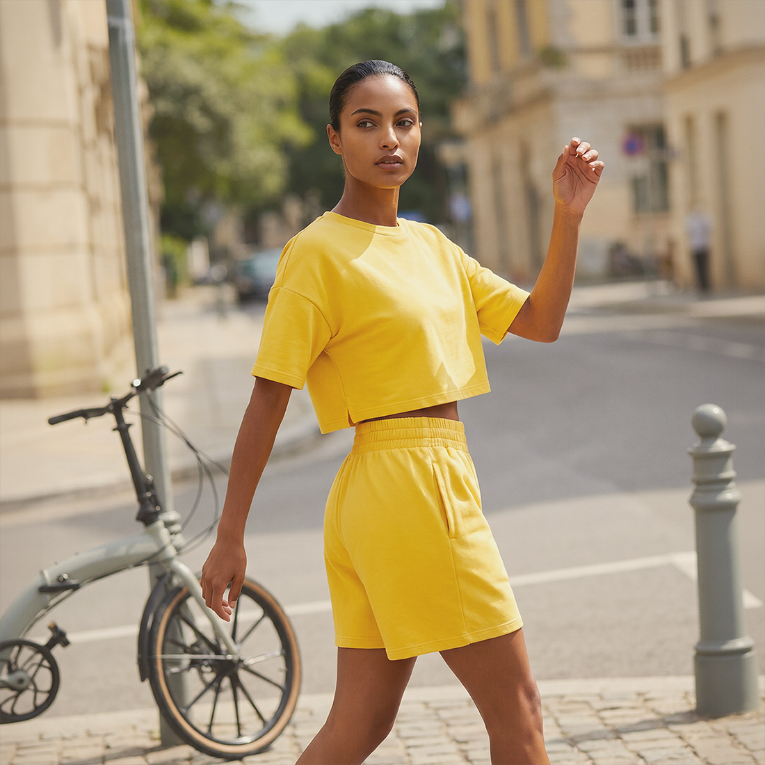 Wholesale Women's Casual Short Sleeve Top & Loose Shorts Athletic Set