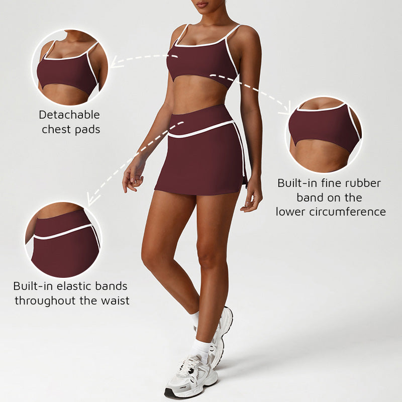 Quick-Drying Built-In Pads Bra + High-Waisted Skirt 2-Piece Set