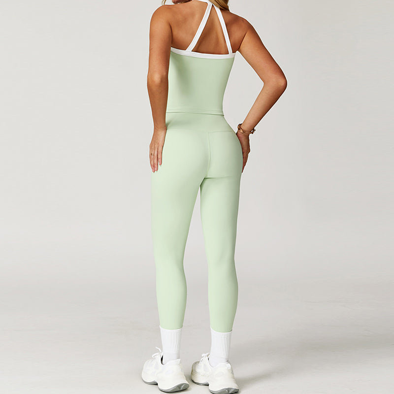 Contrasting Color tank top + High-Waist leggings 2-Piece Set
