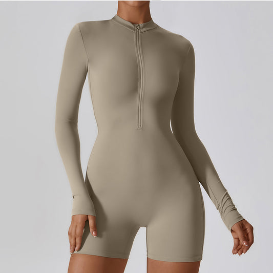 Wholesale Solid zippered long-sleeved sports jumpsuit | Wonderxfans bulk activewear