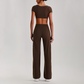 Wholesale Women's Short Sleeve Exposed Back Bra+Naked Feel Straight Leg Pants Yoga Set