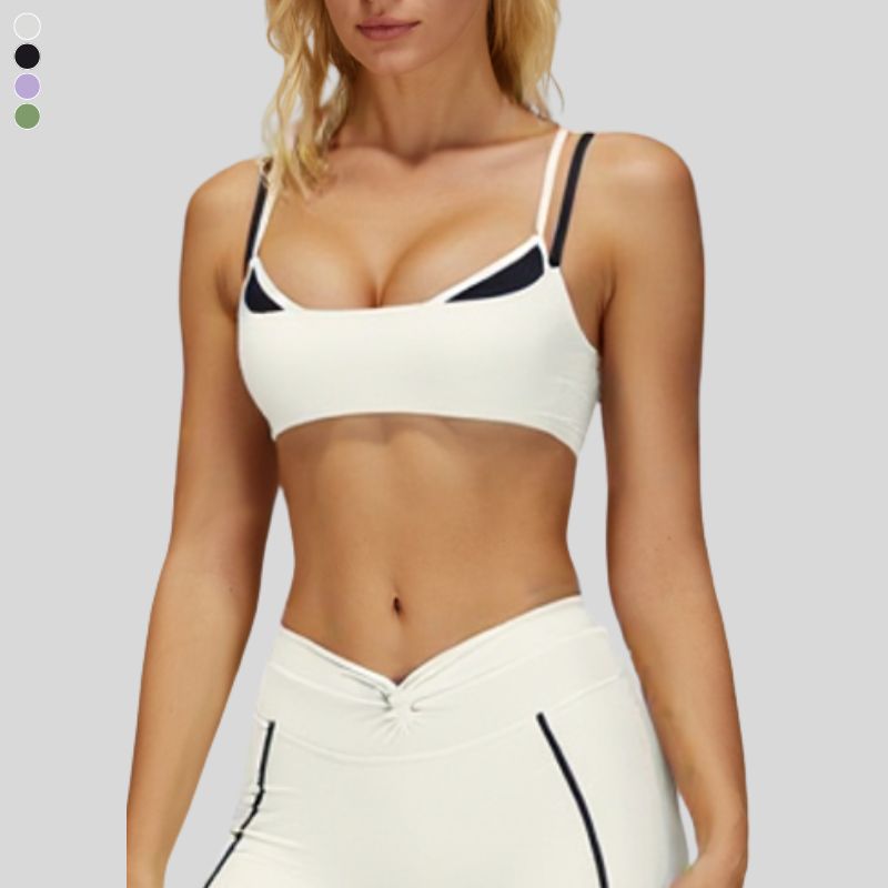 Faux two-piece color-blocked sports bra