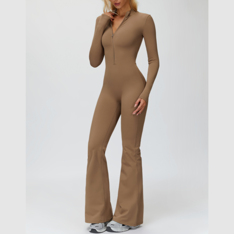 Stand-up collar+half-zip sports jumpsuit