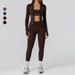 Racerback Sports Bra + Jacket + high waist leggings 3-piece set