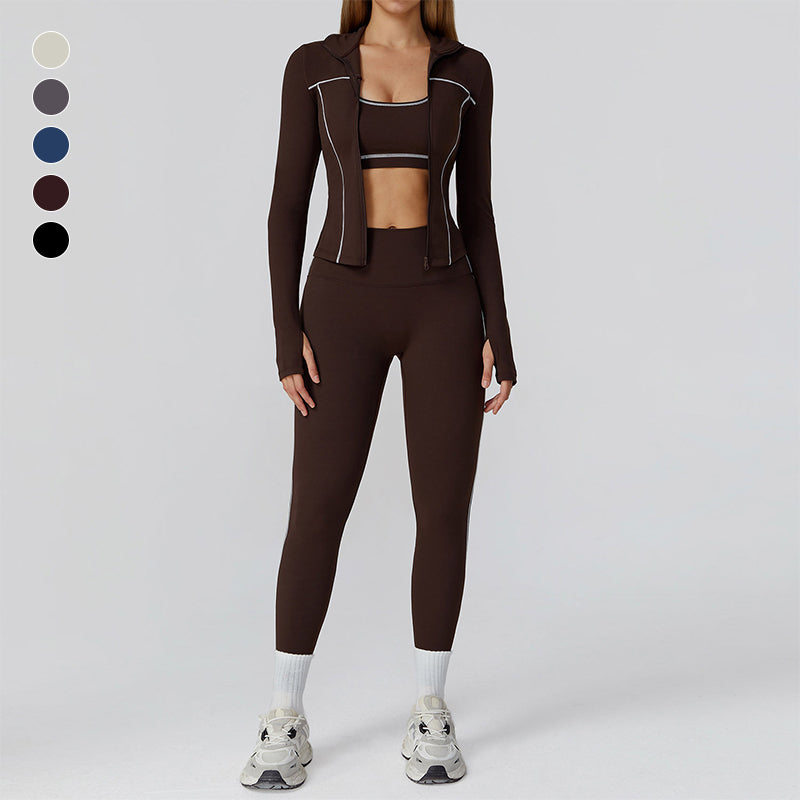 Racerback Sports Bra + Jacket + high waist leggings 3-piece set