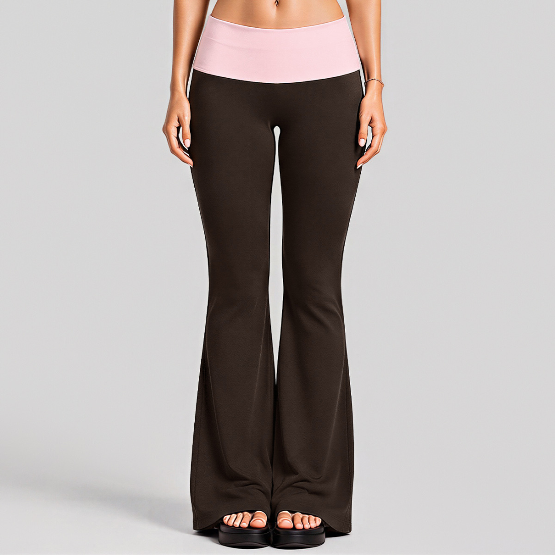 Women's Activewear Padded Faux Two-Piece Sports Bra & Flared Pants Yoga Set
