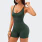 Wholesale Women's Seamless Leopard Print Yoga Bodysuit – Spaghetti Strap Open-Back Athletic Shorts Jumpsuit