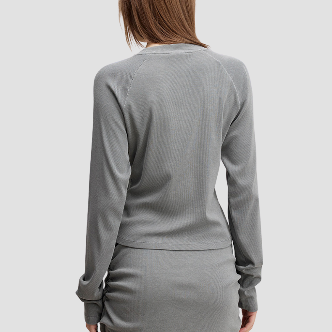 Wholesale Women’s Asymmetric Neck Streetwear Top & Shoulder Wrap – Washed Long Sleeve