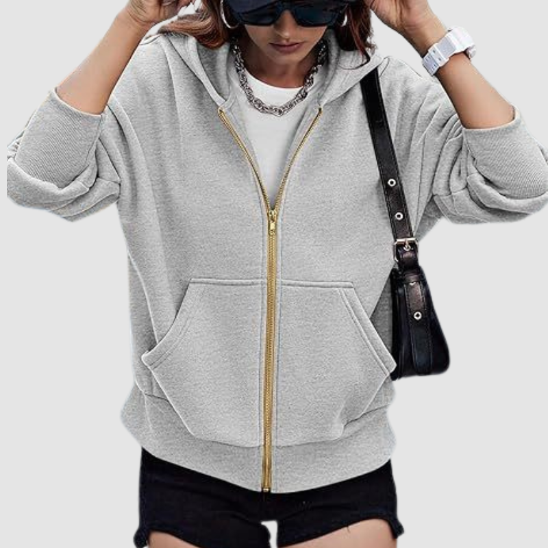Wholesale loose casual hooded gold zipper jacket