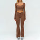Slim-fitting long-sleeved top + High-waisted flared pants 2-piece set