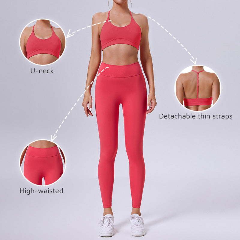 Removable padded bra + sports leggings 2-piece set