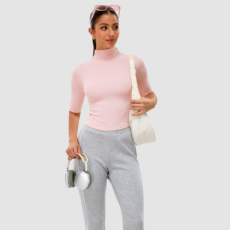 Wholesale high-neck mid-length sleeve fitness top