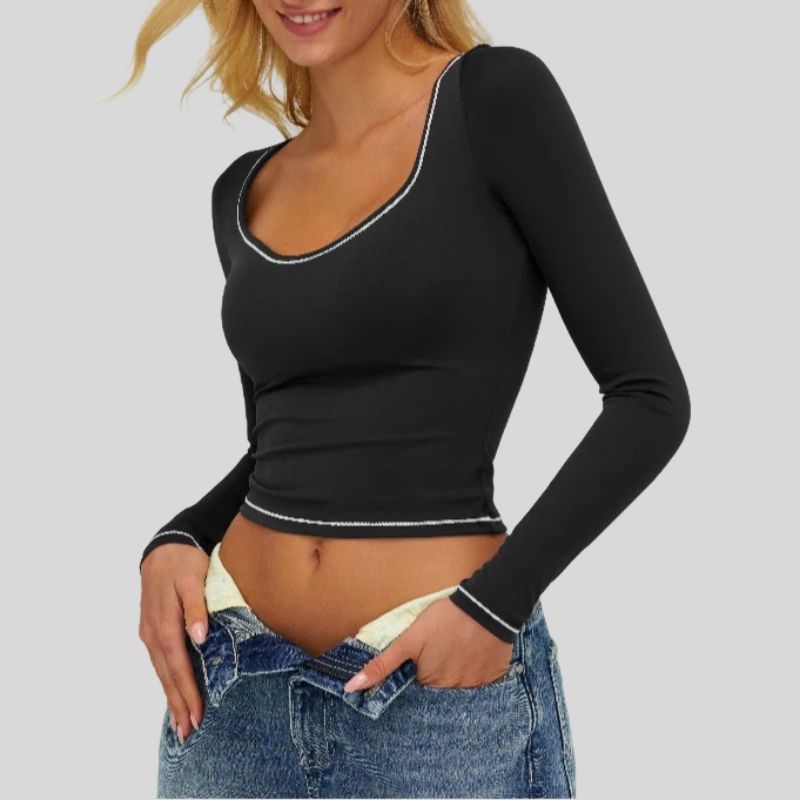 Color-blocked long-sleeved sports top