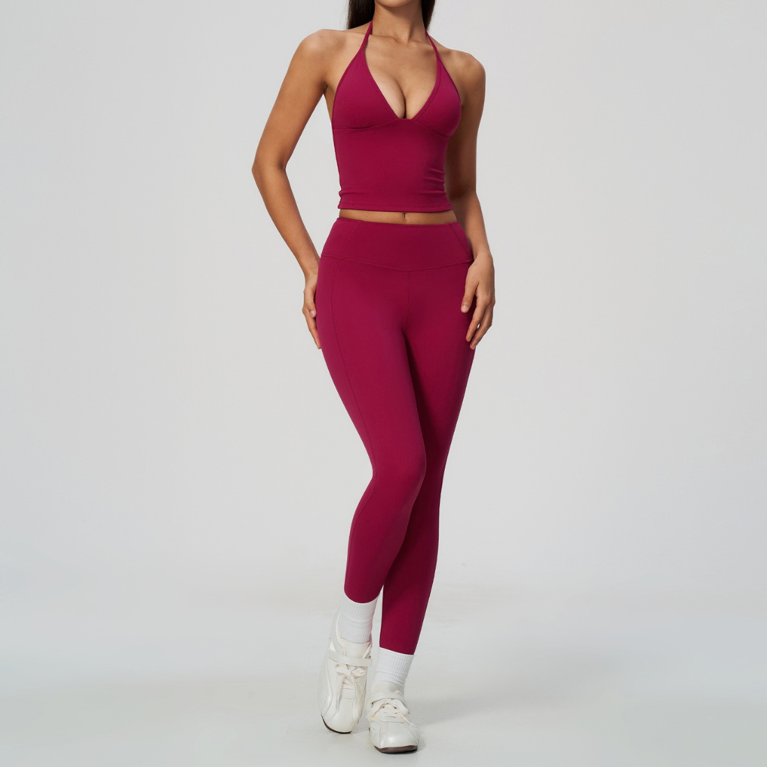 Wholesale Women's Deep-V Sleeveless Vest + Long Pants Yoga Set