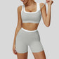 Contrast color sports bra + sports shorts 2-piece set