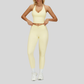 Removable Bra Pad Tank top+Pleated waistband sport leggings 2-piece set