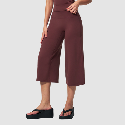 Wholesale Women's High-Waist Brushed Cropped Yoga Pants – Loose Wide-Leg Mid-Length Fitness Pants