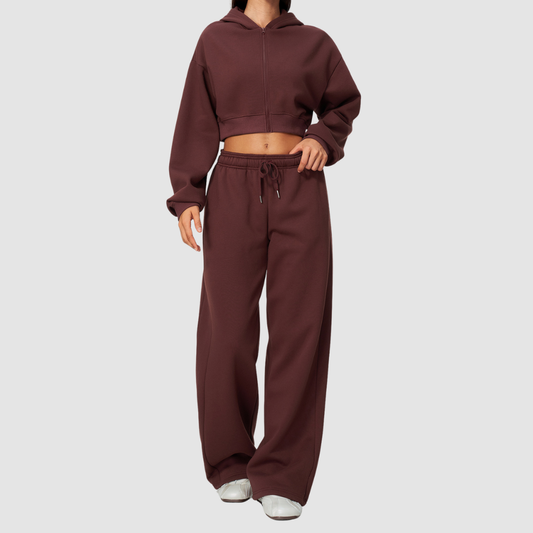 Wholesale Women's Warm Fleece-Lined Zip Up Hoodie & Sweatpants Set