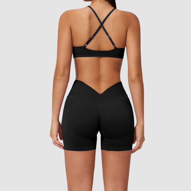 Wholesale Seamless Cross-Back Sports Bra & High-Waist Biker Shorts Set – Quick-Dry Yoga 2-Piece