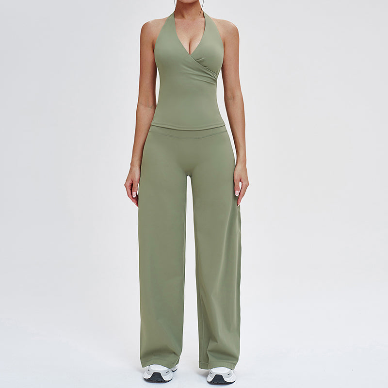 Wholesale open-back tank top + loose wide-leg pants