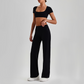 Wholesale Women's Short Sleeve Exposed Back Bra+Naked Feel Straight Leg Pants Yoga Set