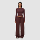 Wholesale Women's Nylon Spandex Activewear Set - Long Sleeve Tops & Wide-leg Pants