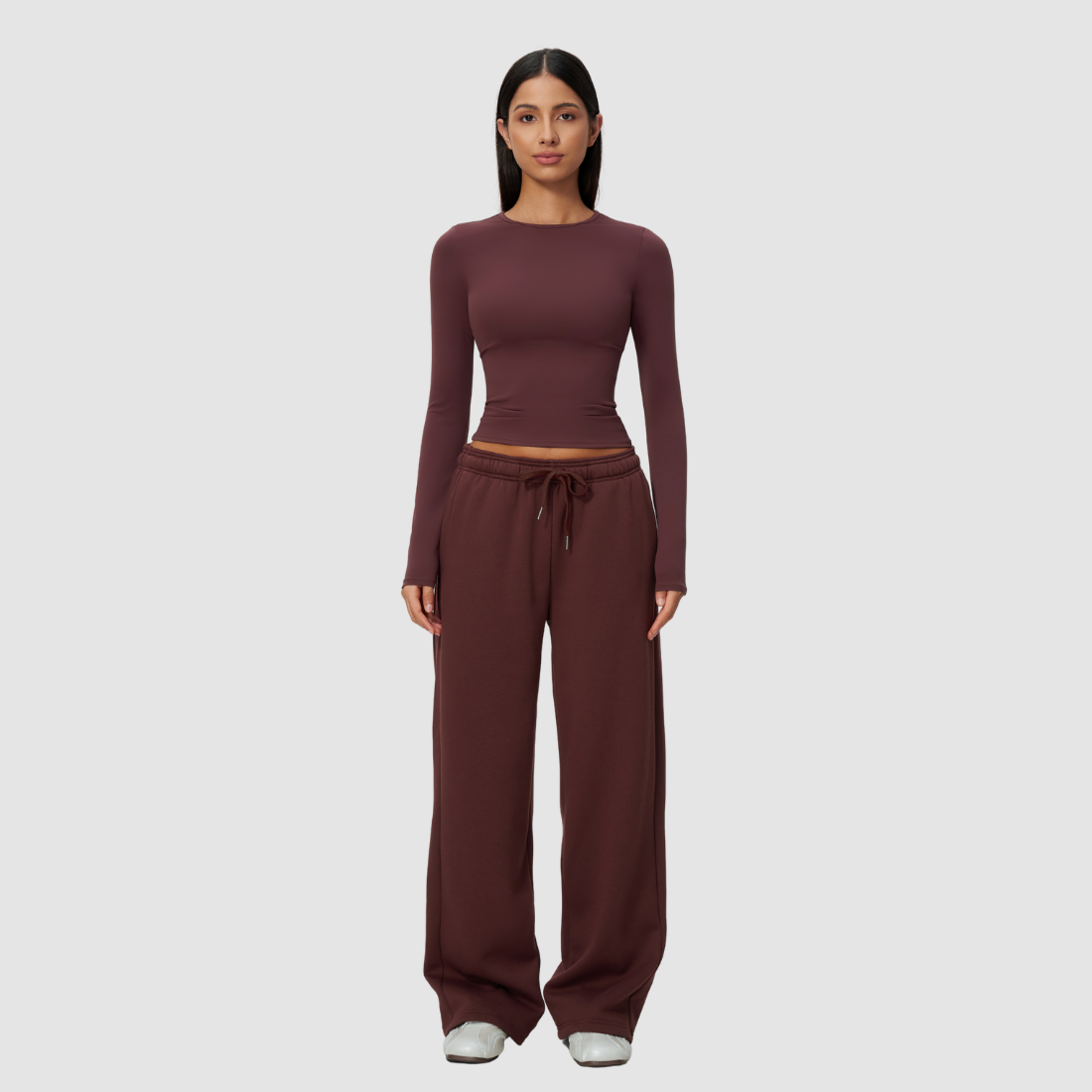 Wholesale Women's Nylon Spandex Activewear Set - Long Sleeve Tops & Wide-leg Pants
