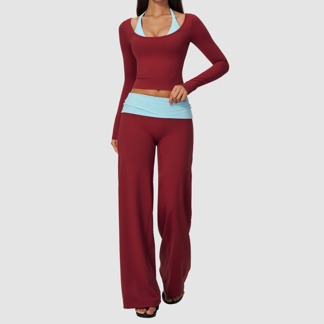 Wholesale Women’s Long-Sleeve Top & Wide-Leg Yoga Pants Set