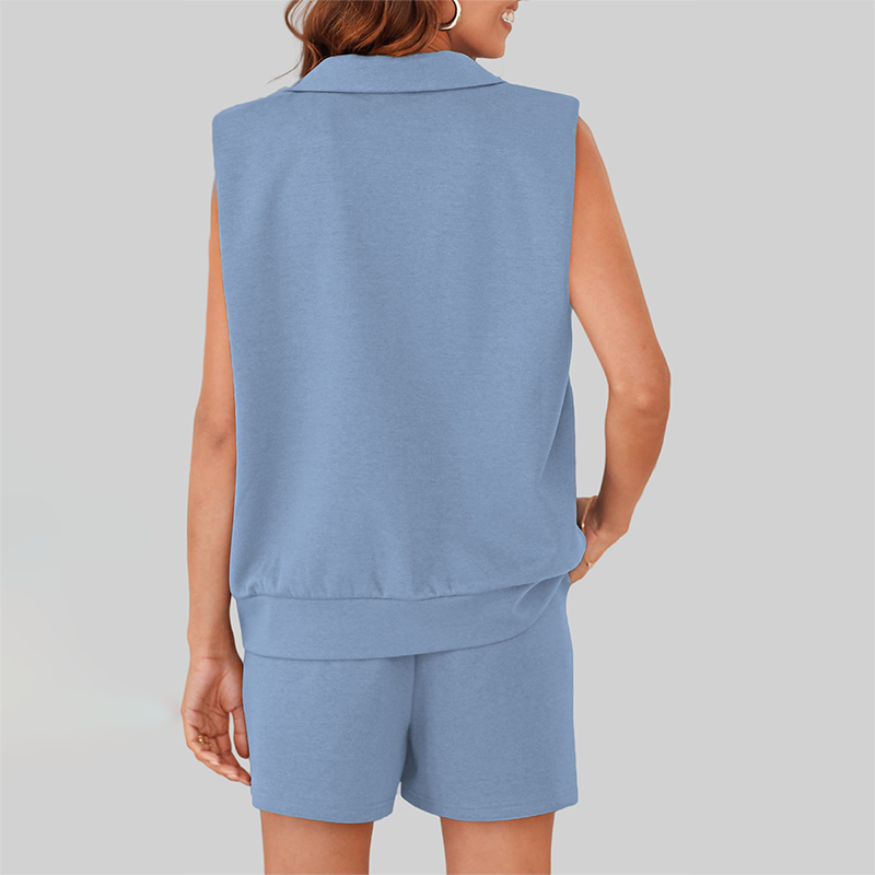 Wholesale Sleeveless V-Neck Tank & Shorts Set – Casual Athleisure 2-Piece with Pockets