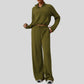 Thick half-zip sweatshirt + drawstring wide-leg pants 2-piece set