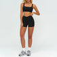 Square neckline backless sports bra + athletic slimming shorts 2-piece set